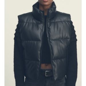 Zara faux leather puffer vest with silver zipper